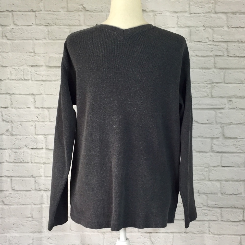 Men's gray cotton waffle knit v neck medium shirt - Picture 1 of 3